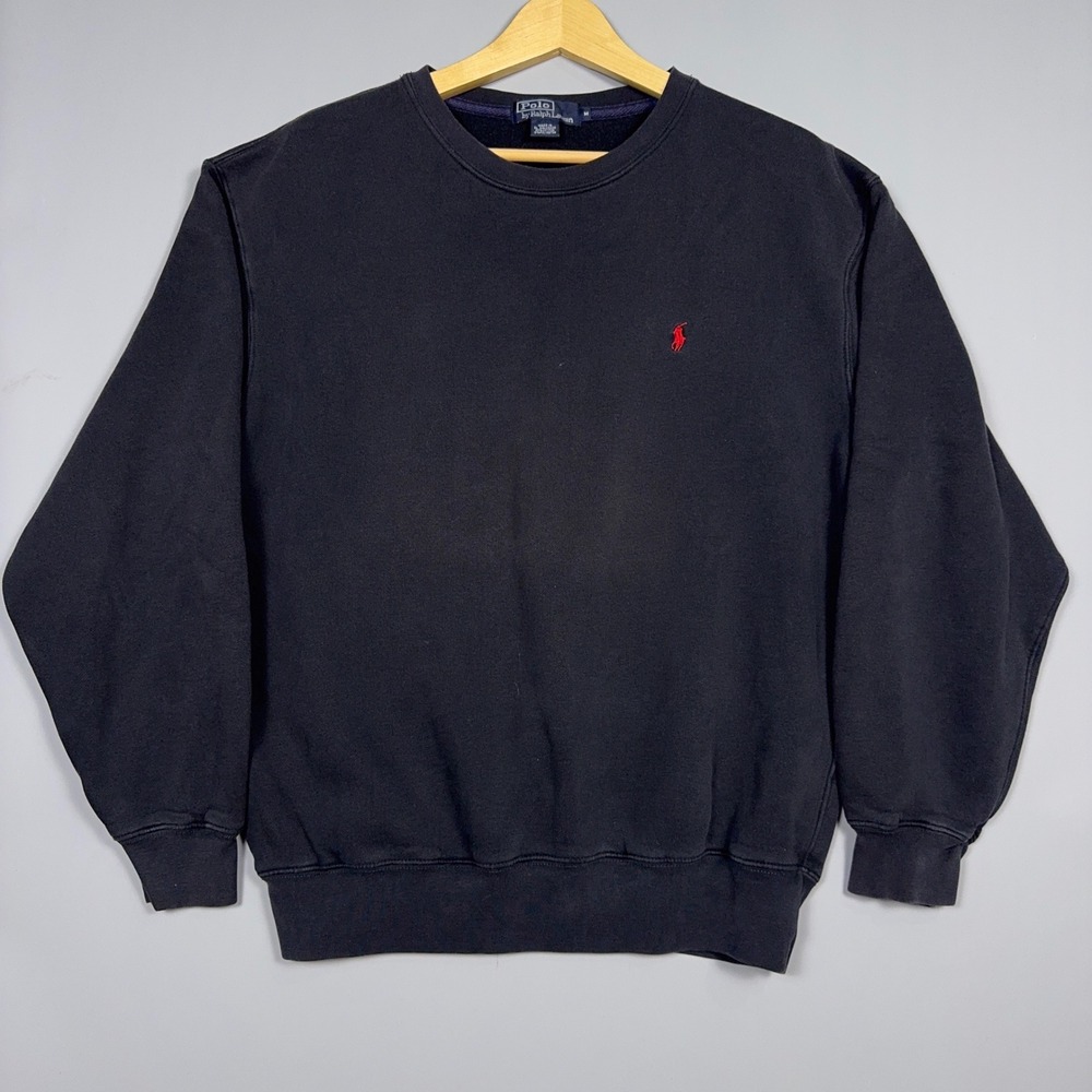 Vintage Polo Ralph Lauren Crewneck Sweatshirt Mens Medium Cotton Black Preppy - Picture 1 of 10